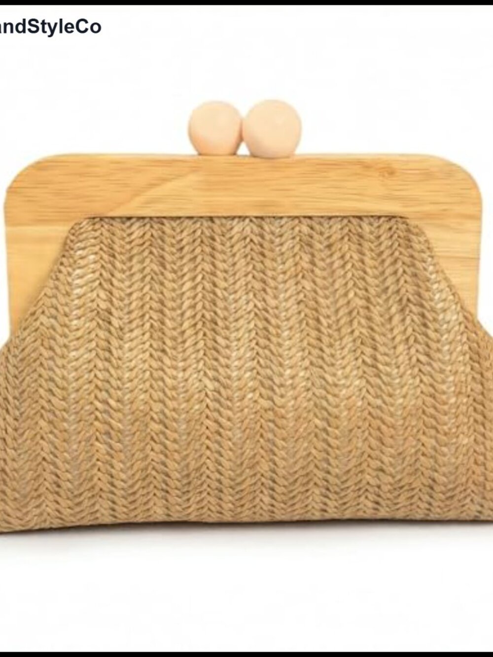 Woven Straw Clutch Purse Wooden Frame Evening Bag Vintage